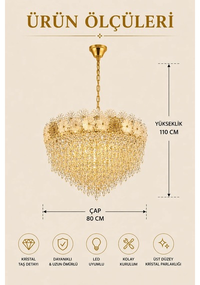 Modern Premium Gold Şık Salon Mutfak Sarkıt Avizesi Modelleri 19 Ampül X E14 Duy