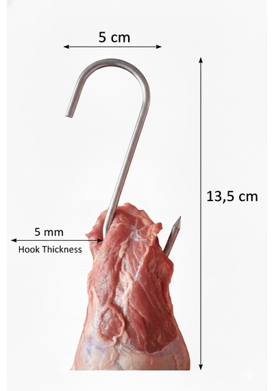 50'li Paket Et Kancası, Krom Kaplama, Et, Tavuk, Kasap Çengeli, 13,5 Cm, 4 Mm Kalınlıkta Açık Gri