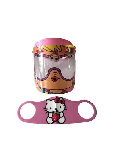 Gürbey Lol Bebek Baskılı Çocuk Siperlik + Hello Kitty Desenli Çocuk Maske