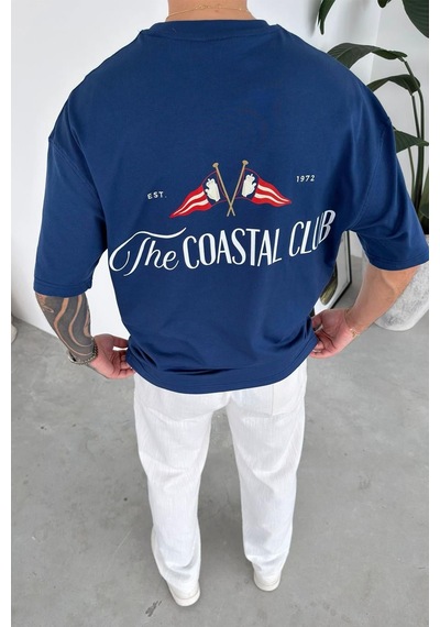 Lacivert Coastal Baskılı Oversize Tişört