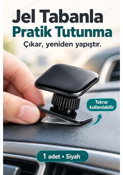 Jel Yapışkanlı Döner Başlıklı Araba Telefon Tutucu Siyah