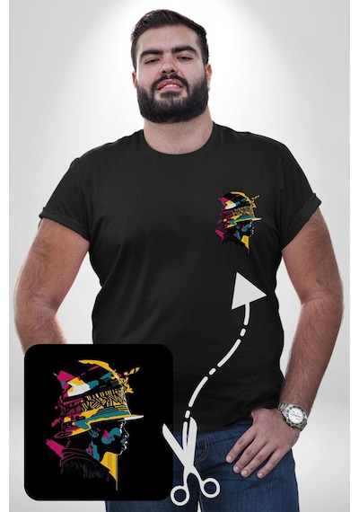 Angemiel Canlı Afrobeat Füzyon Renkli Siluet Siyah Büyük Beden Kadın Basic Minimal Baskılı Tişört Siyah