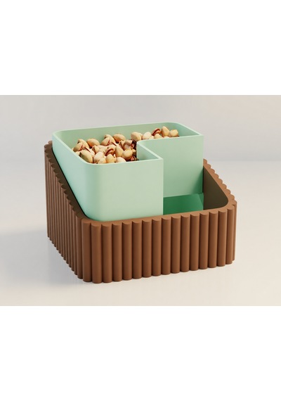 3d Baskı Fıstık Kasesi - Çift Hazneli Kabuk Ayırıcı Sunum Kasesi - Kahverengi Mint Diğer