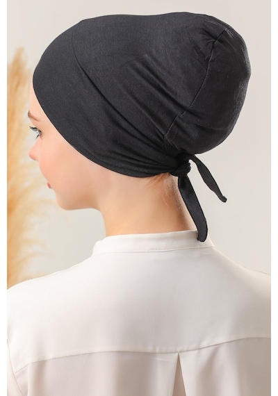 Melodi Scarf Bağlamalı Dikişsiz Çapraz Bone Siyah Siyah