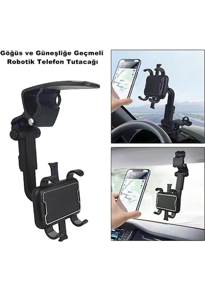 Araç İçi Telefon Tutucu Göğüs ve Güneşliğe Geçmeli Robotik Model