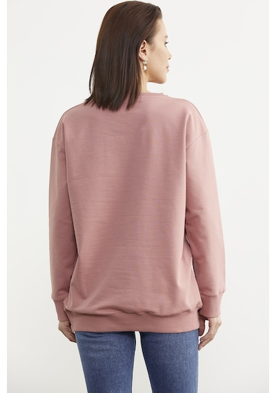 Sıfır Yaka Oversize Sweatshirt - Gül Kurusu Gülkurusu