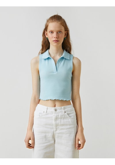 Koton Polo Yaka Kolsuz Pamuklu Crop Atlet Mavi 2sal30082ık