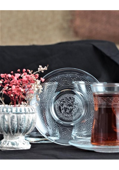 12 Parça Çay Seti - Paşabahçe Heybeli Antik Desen Şeffaf
