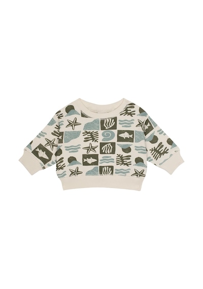 Antebies Organik Gots Sertifikalı Yeşil Okyanus Desenli Uzun Kollu Manşetli Erkek Bebek Sweatshirt