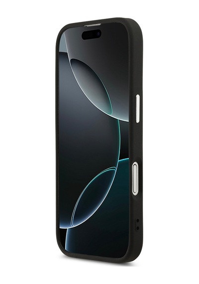 Apple Uyumlu iPhone 17 Kılıf Guess Lisanslı M-safeli Pu Deri Metal Kamera Çerçeveli Üçgen Logolu Siyah Siyah