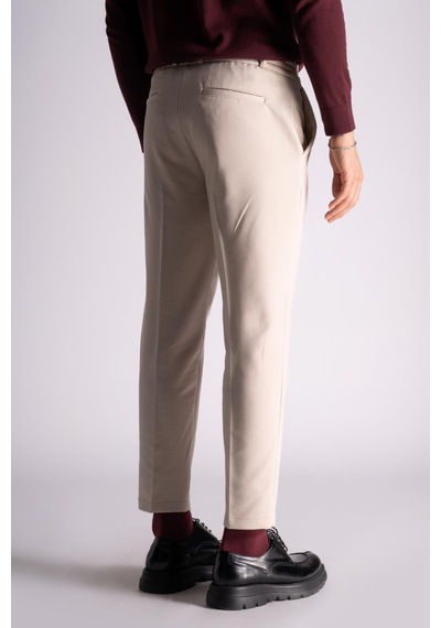 Braccas Beli Yarım Lastikli Chino Slim Fit Crop Pantolon Açık Bej Açık Bej