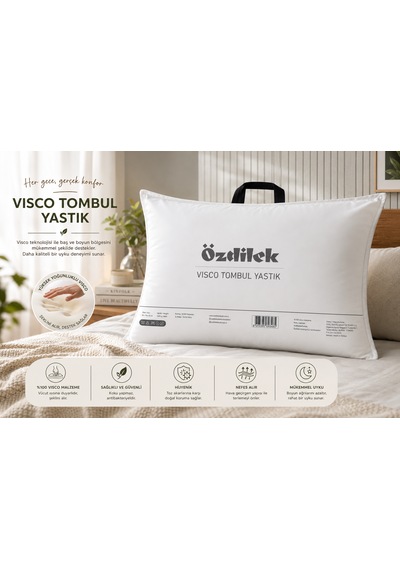 Özdilek Visco Tombul Yastık +  Sıvı Geçirmez Yastık Koruyucu Ortopedik & Medikal Boyun Destekli Visco Yastık Premium Uyku Konforu Beyaz
