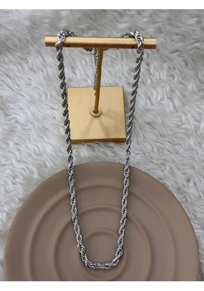 Premium Gümüş Renk Parlak Ve Şık Unisex Burgulu Halat Kalın Zincir 316l Çelik Kolye 45cm