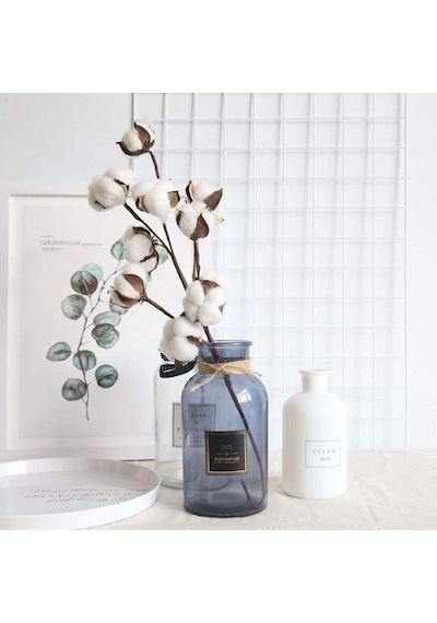 3lü Set Doğal Pamuk Çiçeği 9lu Kuru Çiçek 60cm Yapay Çiçek