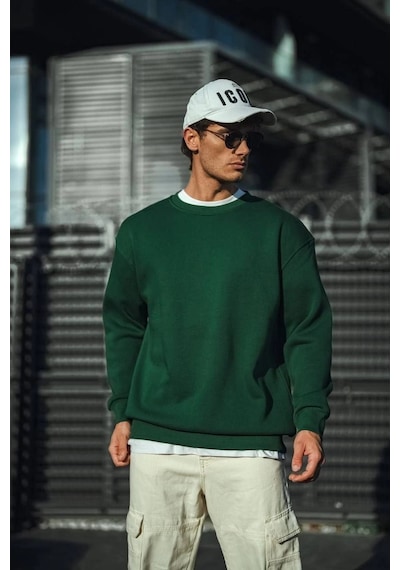 Novalisse Erkek Bisiklet Yaka 3 İplik Pamuklu Basic Sweatshirt - Haki Çoklu Renk