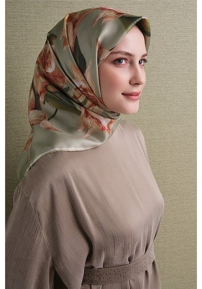 Armine İpek Eşarp 2027 Kış - 9620-34 Soft Yeşil Twill Pudra