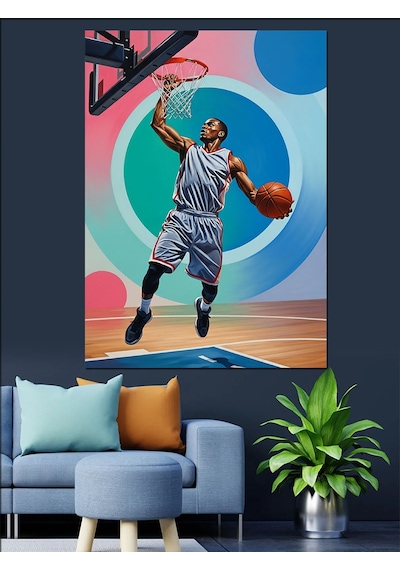 Ahşap Tablo Smaç Basan Basketbolcu Silüeti