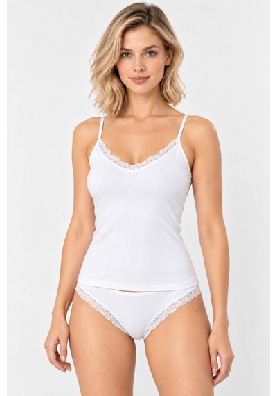 Loule Kadın Beyaz Pamuklu Dantelli Atlet Bikini Külot Takımı