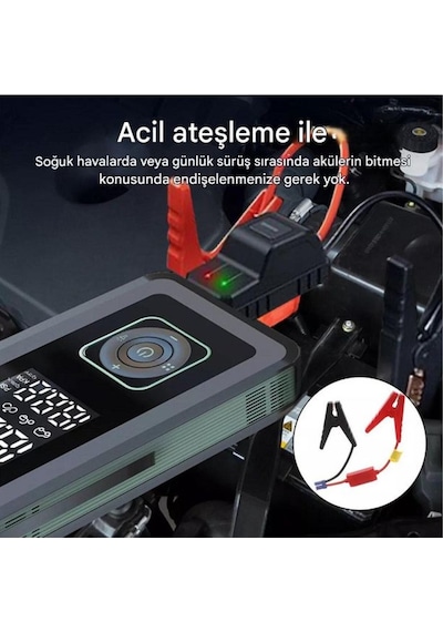 Akü Takviyeli 8000mah Şarjlı Lastik Şişirme Pompası Hava Kompresörü Çantalı