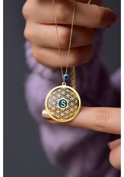 Papatya Silver 925 Ayar Gümüş Gold Kaplama Gözlü Parlayan Rüya Serisi Harfli Yaşam Çiçeği Kolye
