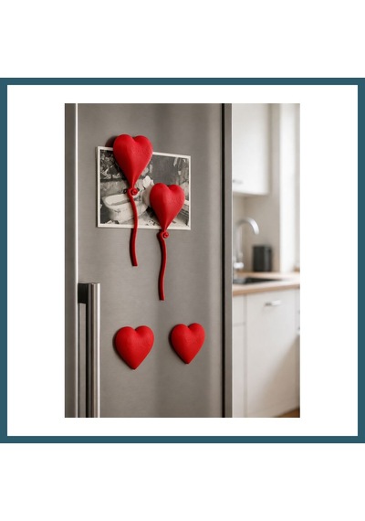 Bezos 3d Baskı 4lü Kalp Balon Magnet Seti - Dekoratif Buzdolabı Magneti, Fotoğraf Ve Not Tutucu Ob