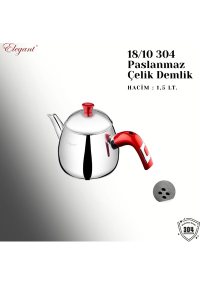 Damla Aile Boy Bakalit Kulplu Çaydanlık Takımı - Kırmızı İnsörtlü Kırmızı