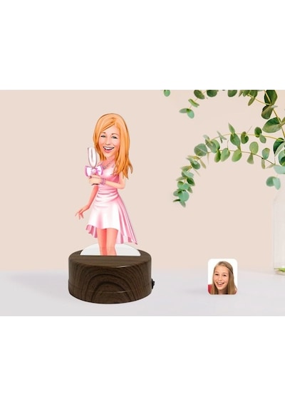 Kişiye Özel Kadın Karikatürlü Dekoratif 3D Biblo Led Işıklı Gece (481496202)