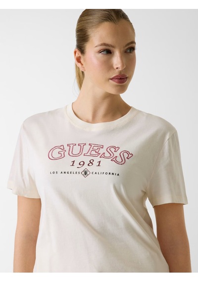 Guess Arianna Boxy Logo Kadın T-shirt V6gı04k2965 Krem