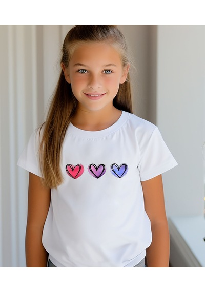 Aselinda Anne-kız Kalp Baskılı T-shirt ,bisiklet Yaka Tişört/t-shirt Tek Adet Fiyatıdır. Beyaz