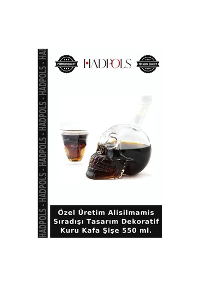 Özel Üretim Alisilmamis Sıradışı Tasarım Dekoratif Kuru Kafa Şişe 550 Ml.