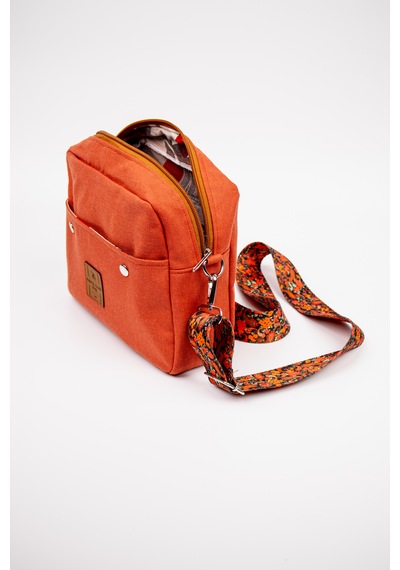 Fabric Craft Bag Çapraz Askılı Kadın Kumaş Omuz Çantası Fermuarlı 27x24 Cm Kiremit