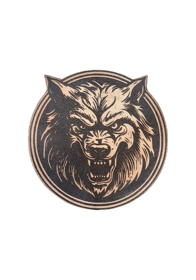 Vahşi Kurt -yuvarlak Deri Peç - Arma - Wolf Leather Patch Bej