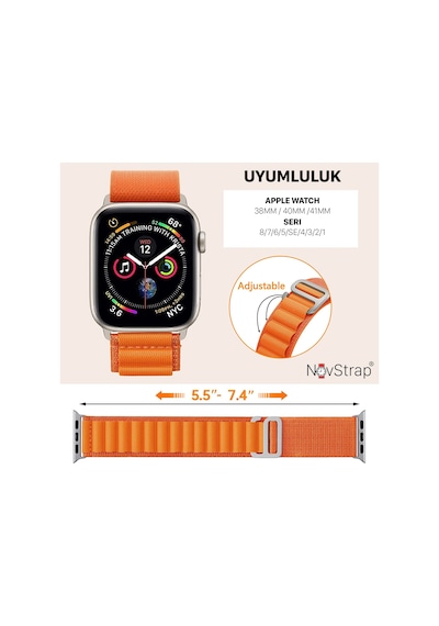 NovStrap Apple Uyumlu  Watch Series 4 40 MM Kordon Alpine Loop Tasarım Kordon Kayış