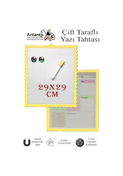 Manyetik Çift Taraflı Yazı Tahtası Renkli 29x29 Cm 1 Adet Çocuklar İçin Silinebilir Mıknatıslı Yazı Tahtası Plastik Sarı
