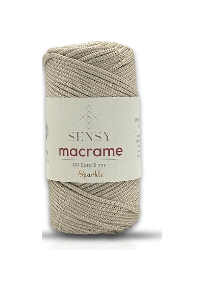 Sensy Simli Polyester Makrome İpi 3 Mm 250 Gr Sütlü Kahve Supla Ip Ve Çanta İpliği