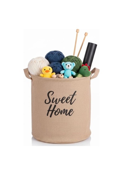 Deconox "sweet Home" Yuvarlak Jüt Düzenleyici Sepet Çap 32cm, Yükseklik 36cm Krem Renk Katlanabilir Kumaş Kul Diğer