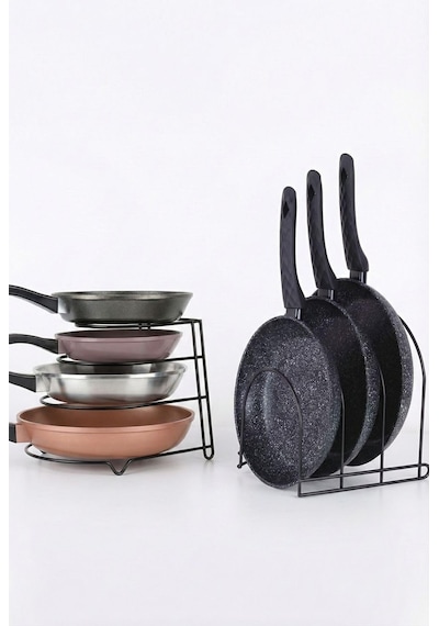 Ayrex Orret Home Metal 4 Katlı Tava Rafı Düzenleyici Organizer Dik Ve Yatay Kullanım Tencere Tava Standı, Dolap Diğer
