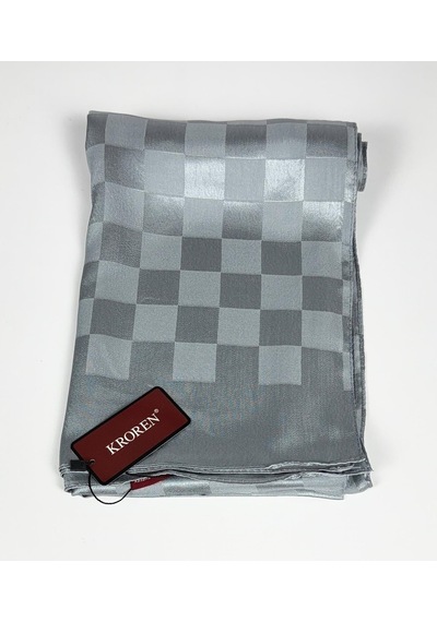 Kroren Krep Jakarlı Dama Desen Şal - 70 X 190 - 7379 Gri