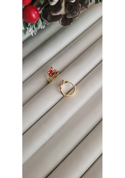 Yiğitkaranaksesuar Pirinç Kelebek Model Gold Renk Çocuk Küpe Kırmızı
