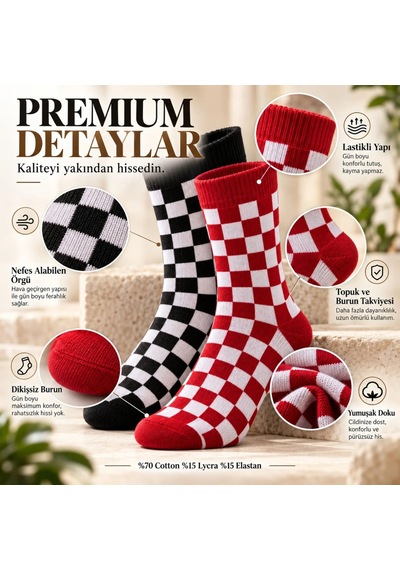 Storeşahin Unisex Çorap Dama Desenli Renkli 10'lu Set Kareli Uzun Soket Günlük Spor Eğlenceli Rahat Çorap Seti Shn0720 Çok  Renkli