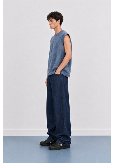 Respire Erkek Yıkamalı Tank Top Atlet Petrol