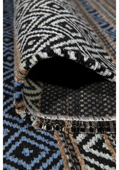 Mavi Renkli Kaymaz Tabanlı Yıkanabilir Makine Dokuma Kilim-324
