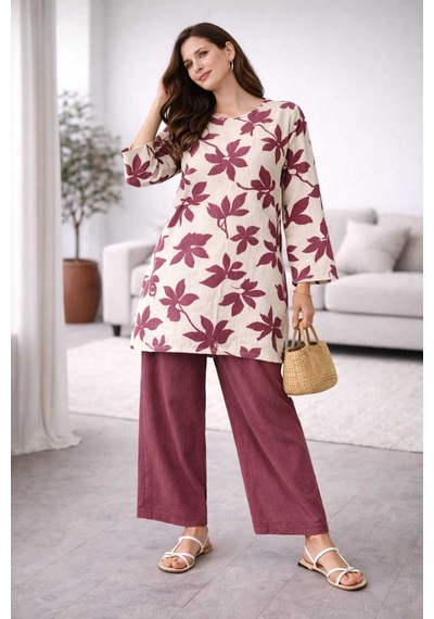 Tenra Bürümcük Kumaş Alt Üst Kadın Takım Oversize-tesettüre Uygun Pembe