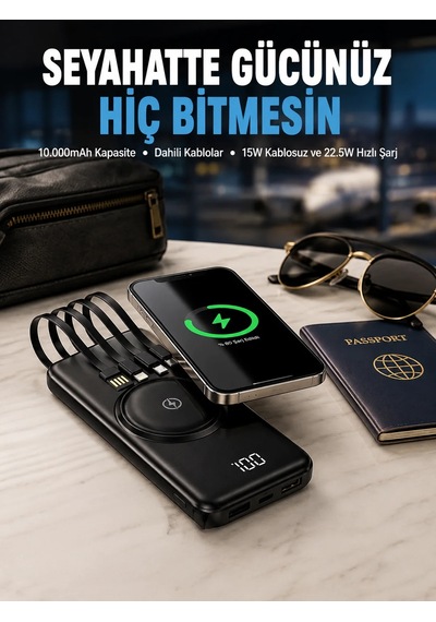 Kompakt Tasarım, Güçlü Performans 10000mah Kablosuz Powerbank Siyah 92882146
