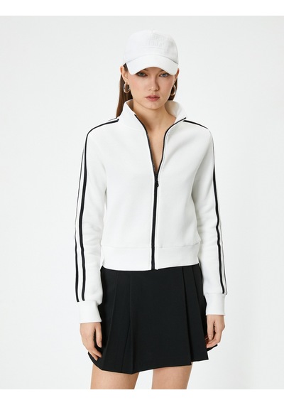 Koton Zipper Crop Sweatshirt Ekru 4sal10525ık Ekru