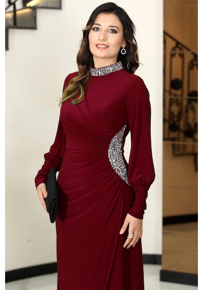 Esilanur Lavin Tesettür Abiye Bordo Bordo