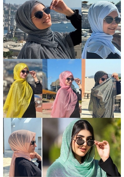 Aldaıyr 7 Adet Simli Şifon Şal Çok Rrenkli9