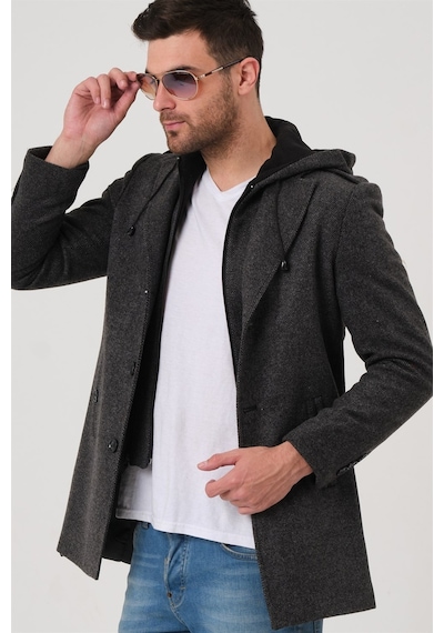 Plt8406 Dewberry Erkek Palto Desenli Siyah Antrasit Antrasit - Siyah