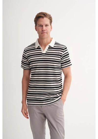 Cazador Regular Fit Örme Çizgili Siyah Erkek Polo Yaka T-shirt 40330