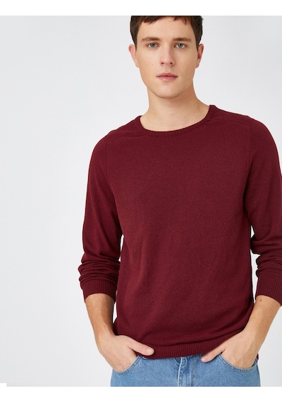 Koton Basic Triko Kazak Bisiklet Yaka Bordo